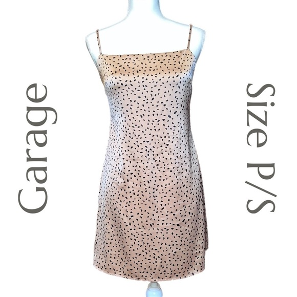 Garage Dresses & Skirts - Garage Beige Leopard Cheetah Print Satin Mini Slip Dress Bodycon Size P/S